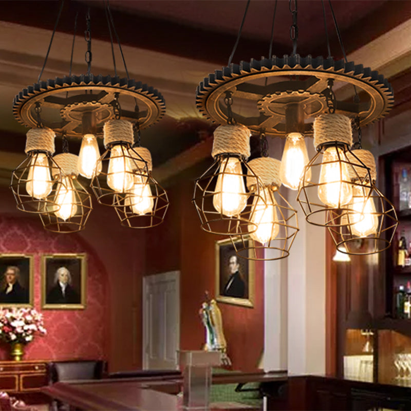 Antique Style Black Iron Pendant Light With Wire Guard - 5/7-Head Suspended Lamp Fixture 5 /