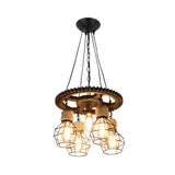 Antique Stylish Black Finish Iron Pendant Light Fixture - 5/7-Head Wire Guard Suspended Lamp With