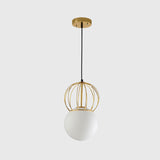Modern White Globe Hanging Light With Frosted Glass Shade For Bedroom