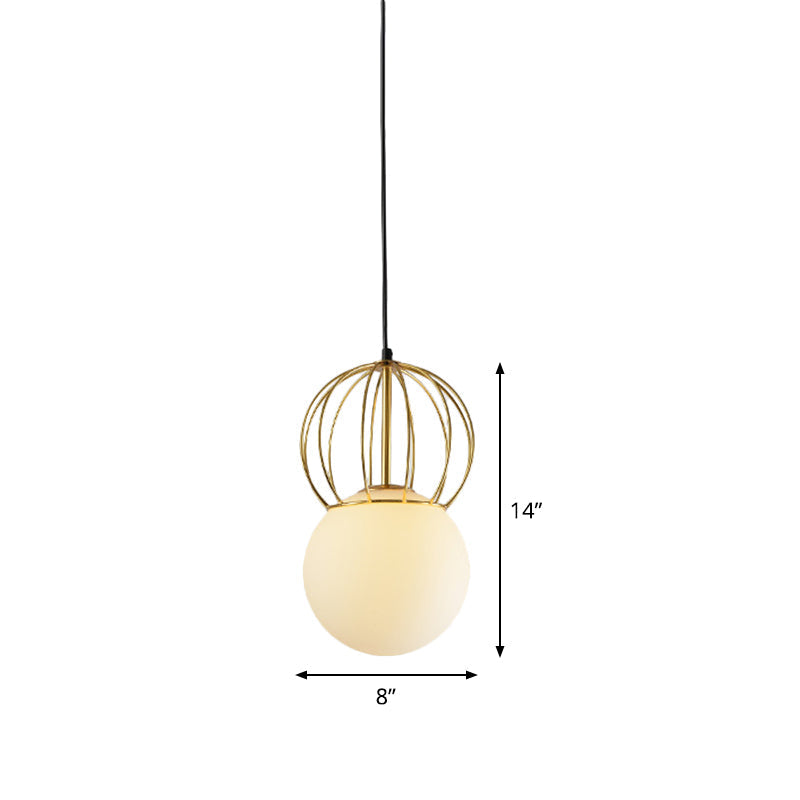 Modern White Globe Hanging Light With Frosted Glass Shade For Bedroom