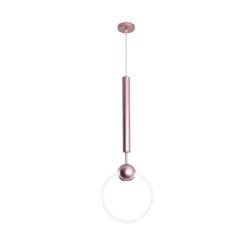 Modern Flute & Ring Pendant Light Macaron Style For Bedroom Metal Construction Single Head Hanging
