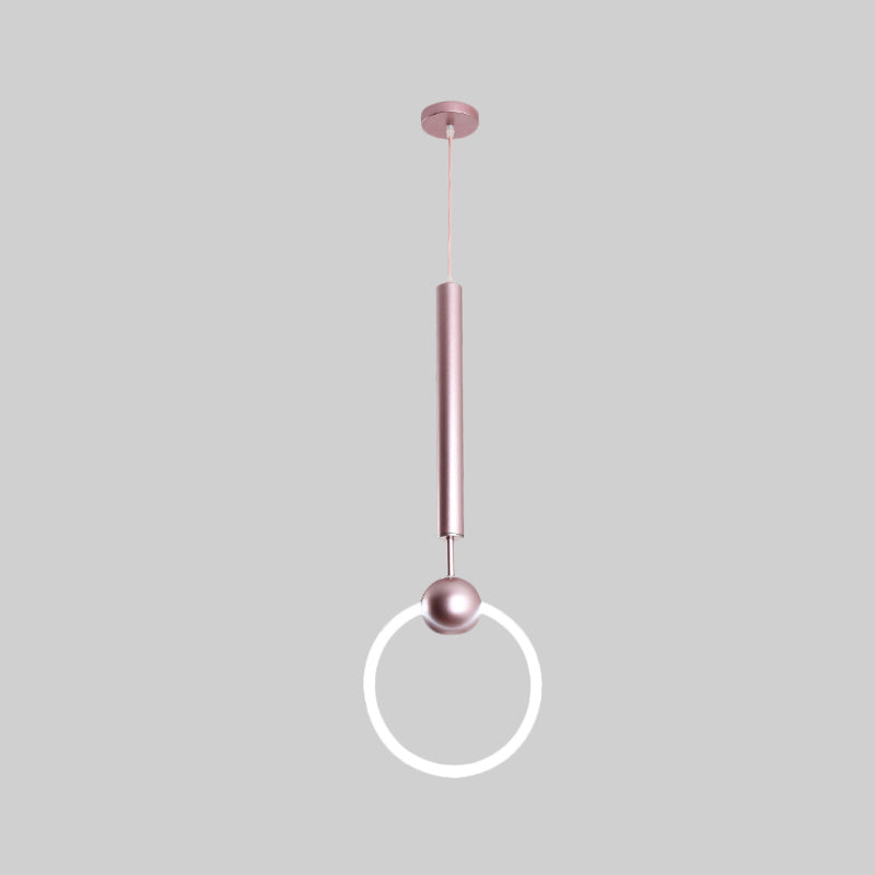 Modern Flute & Ring Pendant Light Macaron Style For Bedroom Metal Construction Single Head Hanging