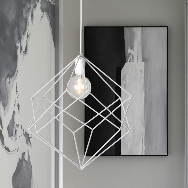 Macaron Cube Cage Pendant Light - Stylish Iron Undertint Hanging Lamp For Dining Table And Hallway