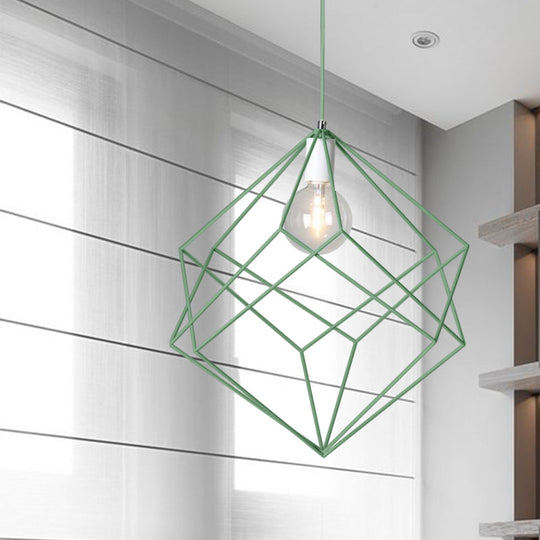 Macaron Iron Cube Pendant Light - Stylish Dining Table And Hallway Hanging Lamp Green