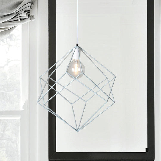 Macaron Cube Cage Pendant Light - Stylish Iron Undertint Hanging Lamp For Dining Table And Hallway