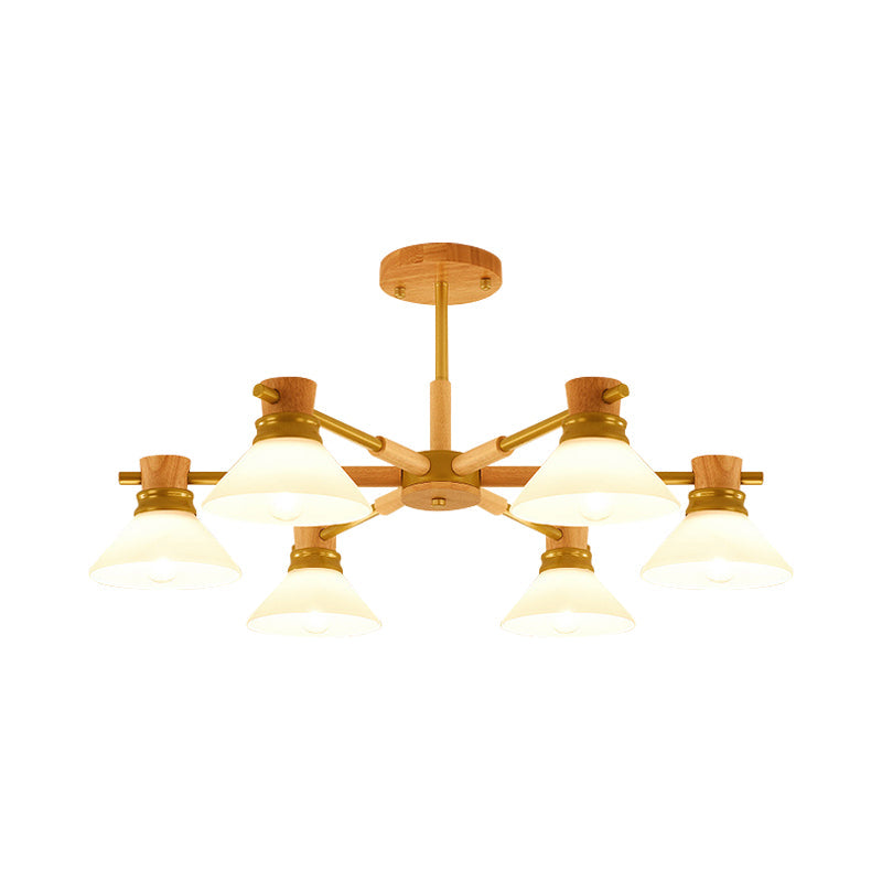 Modern Glass And Wood Hanging Pendant Chandelier - Black/Gold Branch Cone Shade For Sitting Room