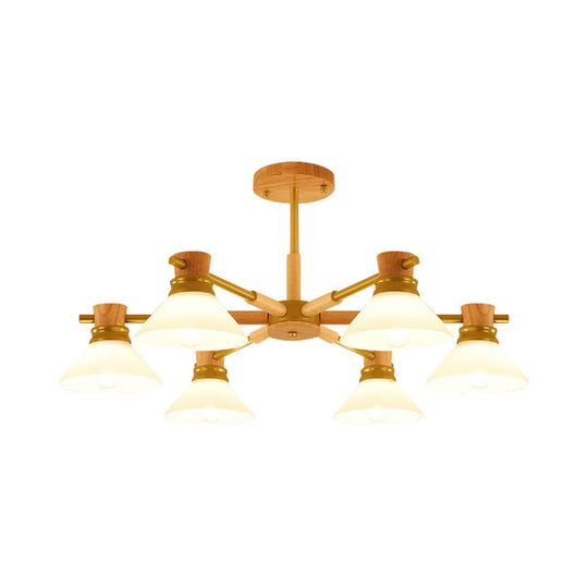 Modern Glass And Wood Hanging Pendant Chandelier - Black/Gold Branch Cone Shade For Sitting Room