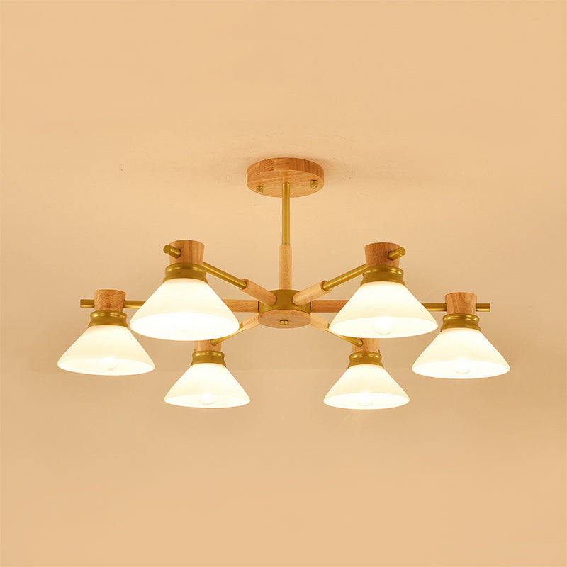 Modern Black/Gold Pendant Chandelier - Glass & Wood Hanging Light For Sitting Room