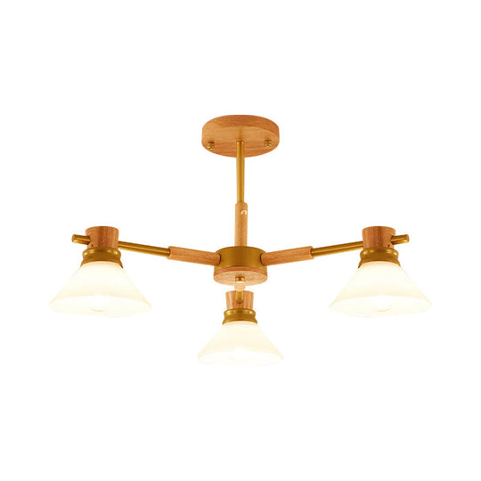 Modern Glass And Wood Hanging Pendant Chandelier - Black/Gold Branch Cone Shade For Sitting Room