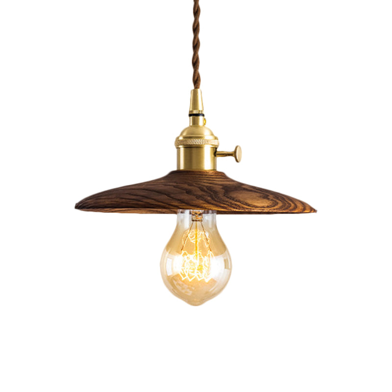 Brown/Beige Conical Living Room Suspension Light - 1 Contemporary Hanging Lamp In Wood Finish