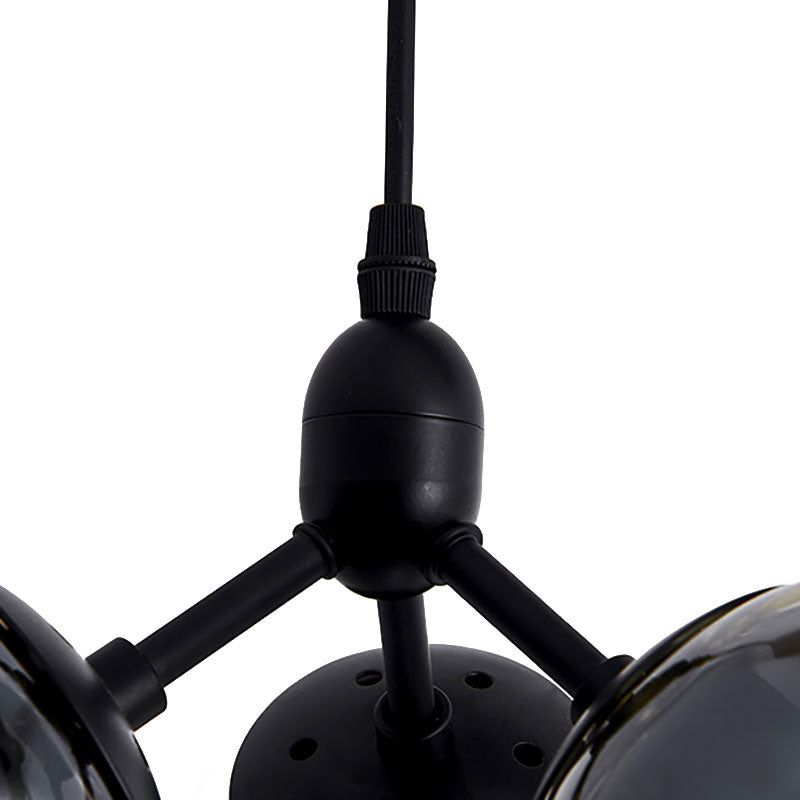 Modern Black Clear Glass Round Cluster Hanging Ceiling Lamp With Linear Design - Multiple Lights