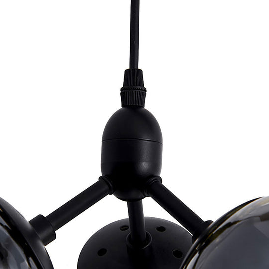 Modern Black Clear Glass Round Cluster Hanging Ceiling Lamp With Linear Design - Multiple Lights