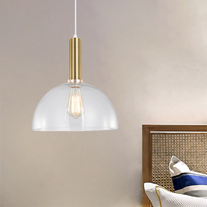 Industrial Brass Orb Pendant Light Clear Glass Dome Ceiling Fixture With Single Bulb
