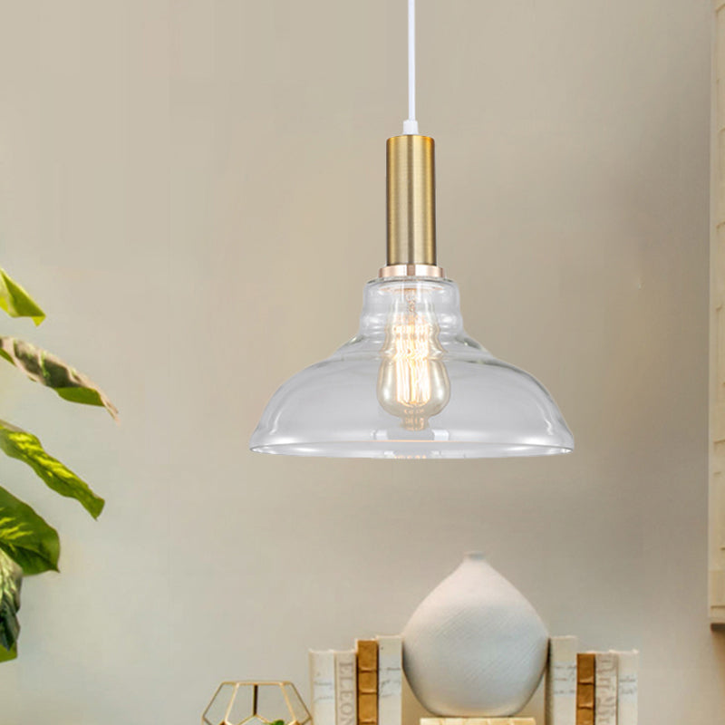 Industrial Brass Orb Pendant Light Clear Glass Dome Ceiling Fixture With Single Bulb