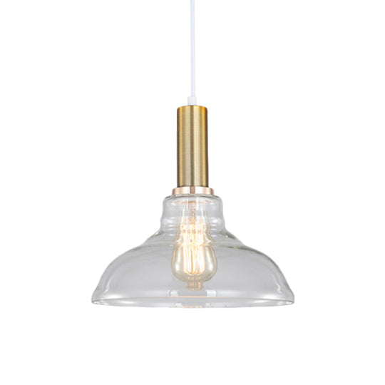 Industrial Brass Orb Pendant Light Clear Glass Dome Ceiling Fixture With Single Bulb