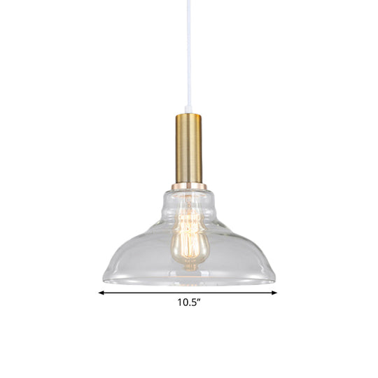 Industrial Brass Orb Pendant Light Clear Glass Dome Ceiling Fixture With Single Bulb