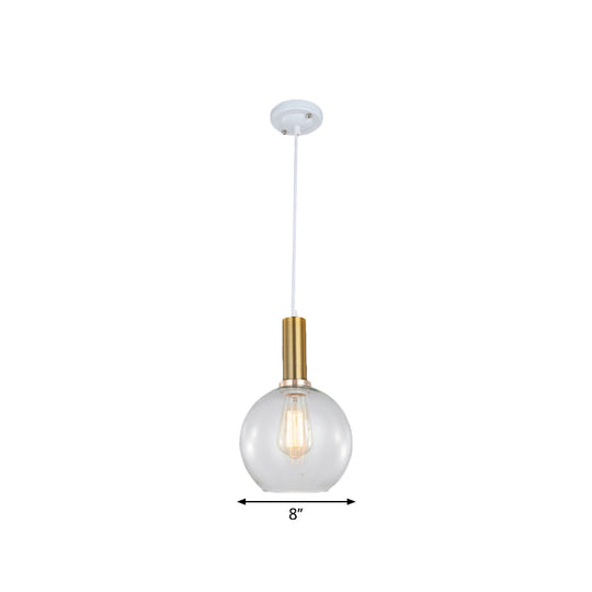 Industrial Brass Orb Pendant Light Clear Glass Dome Ceiling Fixture With Single Bulb