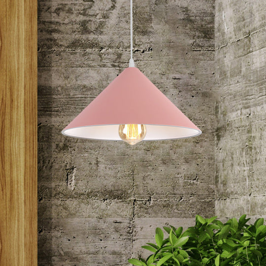 Metallic Macaron Style Pendant Light Fixture For Coffee Shops With Conic Shade Single Bulb In