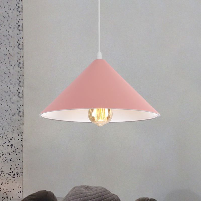 Metallic Macaron Style Pendant Light Fixture For Coffee Shops With Conic Shade Single Bulb In