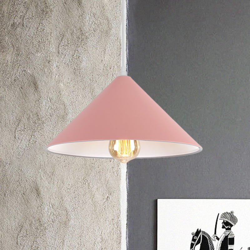 Macaron Style Metallic Pendant Light Fixture - Conic Shade Coffee Shop Ceiling Lamp (1 Bulb
