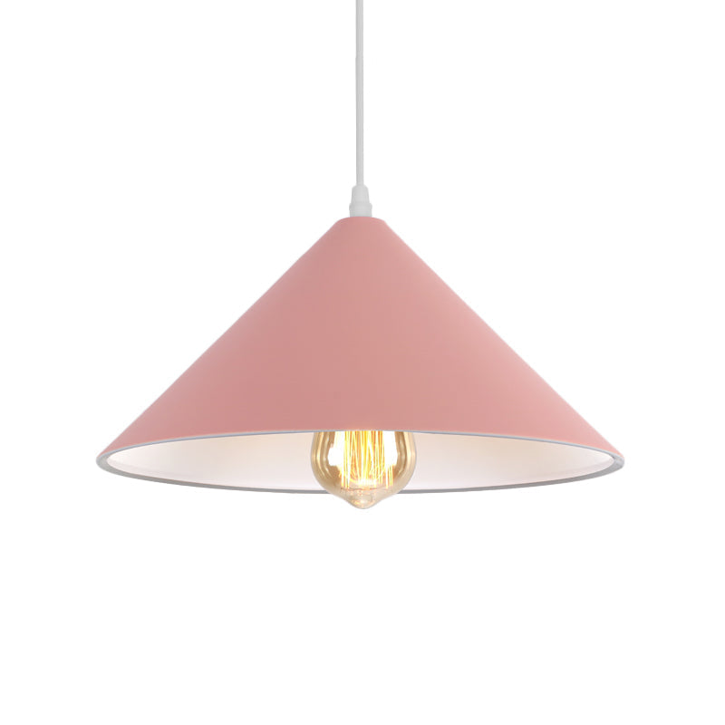 Metallic Macaron Style Pendant Light Fixture For Coffee Shops With Conic Shade Single Bulb In