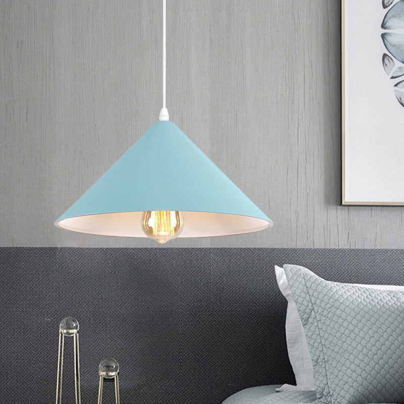 Metallic Macaron Style Pendant Light Fixture For Coffee Shops With Conic Shade Single Bulb In