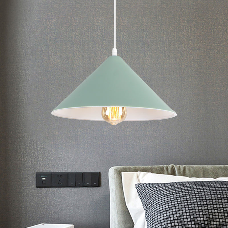 Macaron Style Metallic Pendant Light Fixture - Conic Shade Coffee Shop Ceiling Lamp (1 Bulb