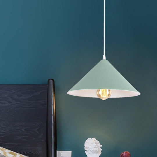 Metallic Macaron Style Pendant Light Fixture For Coffee Shops With Conic Shade Single Bulb In