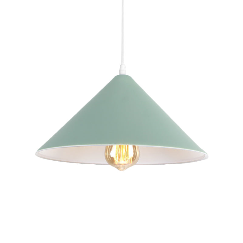 Metallic Macaron Style Pendant Light Fixture For Coffee Shops With Conic Shade Single Bulb In