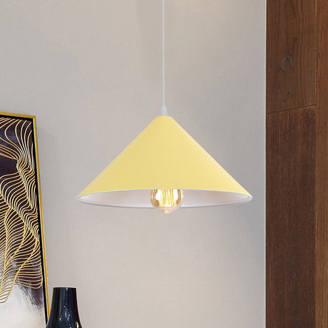Macaron Style Metallic Pendant Light Fixture - Conic Shade Coffee Shop Ceiling Lamp (1 Bulb