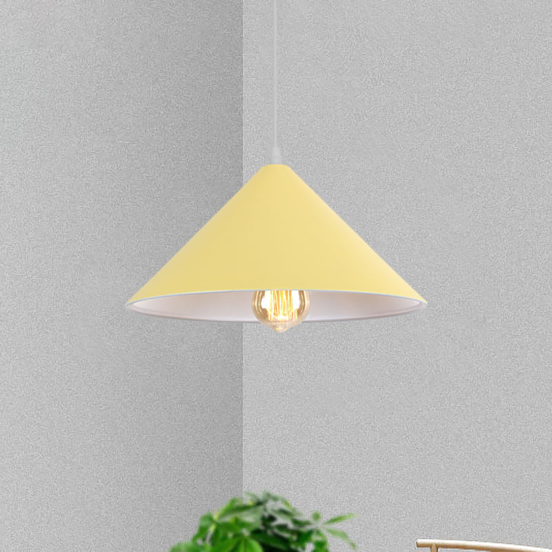 Macaron Style Metallic Pendant Light Fixture - Conic Shade Coffee Shop Ceiling Lamp (1 Bulb