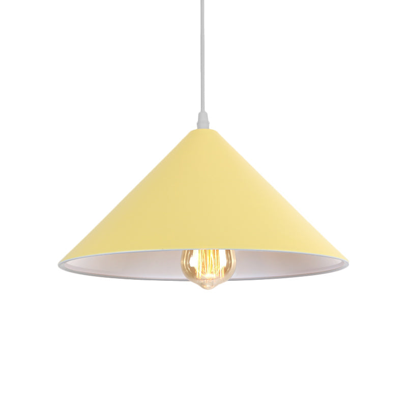 Metallic Macaron Style Pendant Light Fixture For Coffee Shops With Conic Shade Single Bulb In