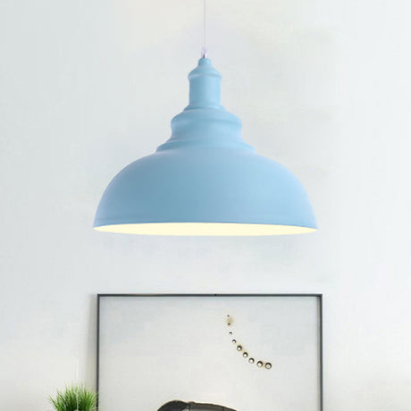 Macaron Style Pink/Yellow Bowl Ceiling Light: Metal Suspended Lamp For Bedroom - 1 Bulb Fixture