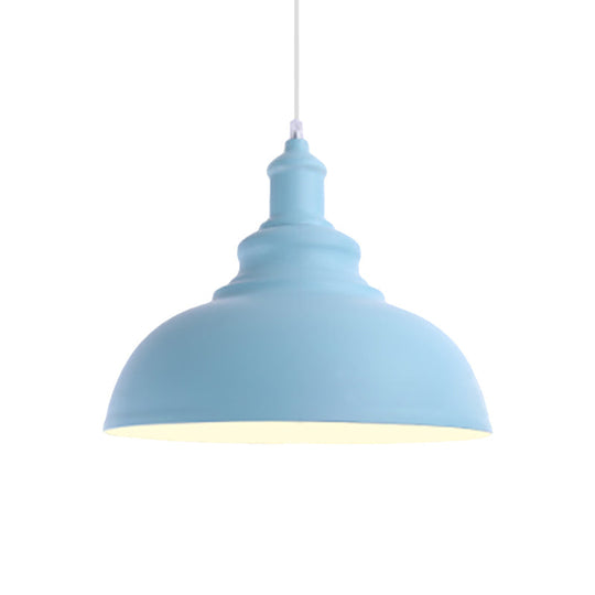 Macaron Style Pink/Yellow Bowl Ceiling Light: Metal Suspended Lamp For Bedroom - 1 Bulb Fixture