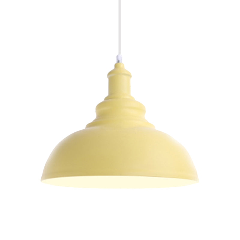 Macaron Style Metal Ceiling Light Fixture- Pink/Yellow Bowl Shape- Bedroom Suspended Lamp (1 Bulb)