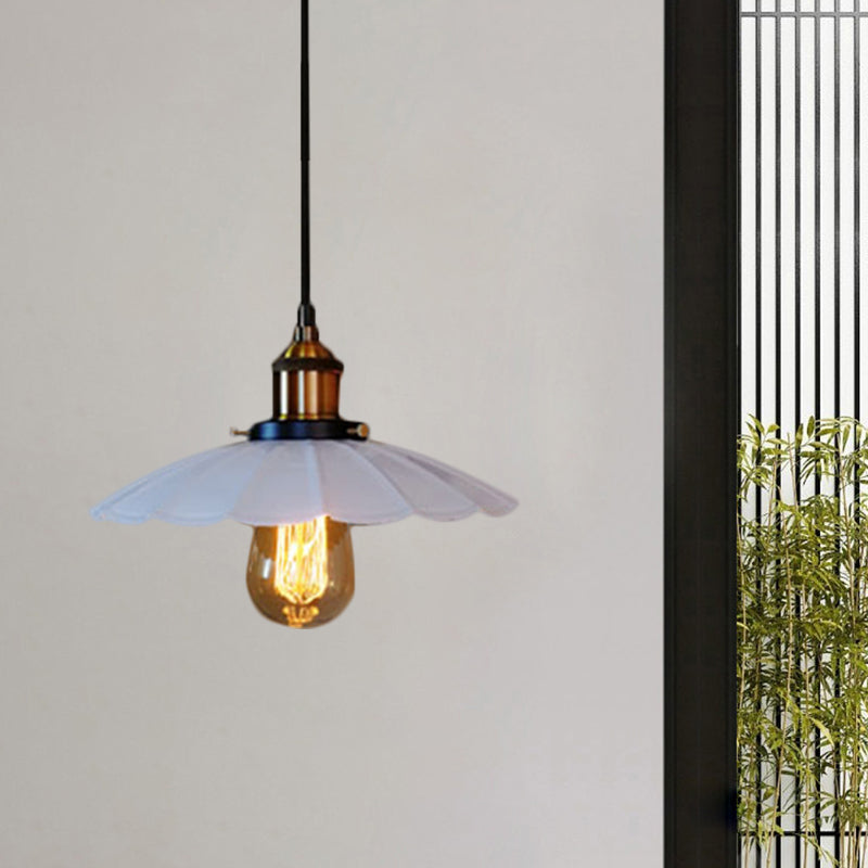 Vintage Scalloped Shade Hanging Light - 10/14 Inch Wide White Finish