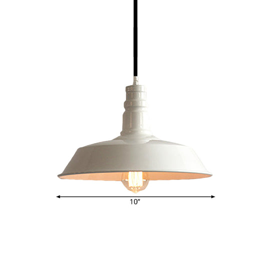 Stylish Vintage Metal Hanging Light Fixture For Barn Dining Table - 1 Bulb White Ceiling Lamp
