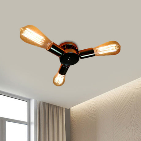 Vintage Inspired Exposed Bulb Semi Flush Pendant Light - 3/6 Lights Metal Ceiling Fixture In Brass