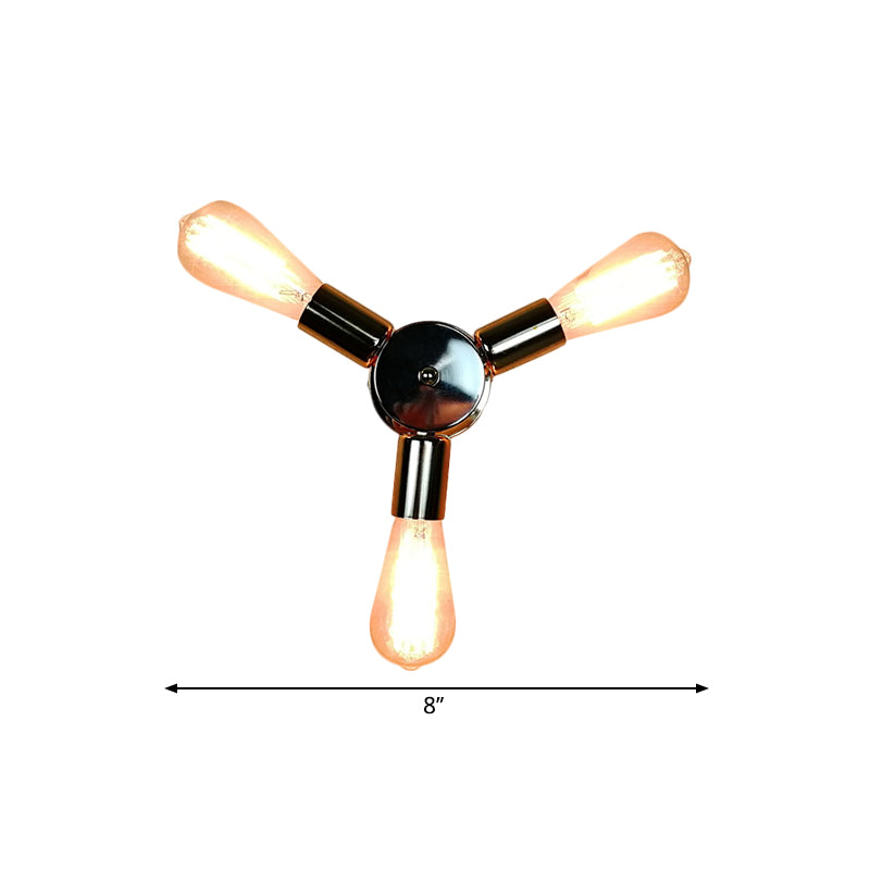 Vintage Inspired Exposed Bulb Semi Flush Pendant Light - 3/6 Lights Metal Ceiling Fixture In Brass