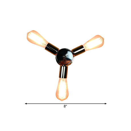 Vintage Inspired Exposed Bulb Semi Flush Pendant Light - 3/6 Lights Metal Ceiling Fixture In Brass