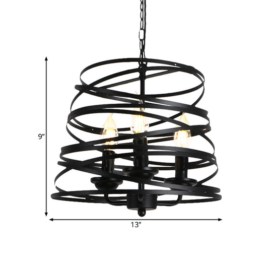 Barrel/Birdcage Chandelier Lighting - Vintage Style Pendant Light 3 Lights Black Metallic Over Table