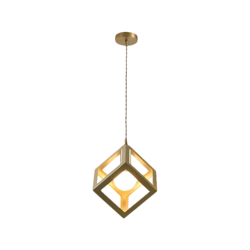 Industrial Metal Pendant Lighting With Gold Finish And Wire Frame For Dining Room - 1 Head