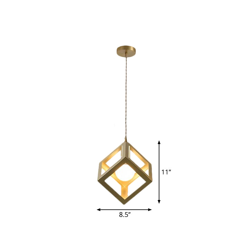 Industrial Metal Pendant Lighting With Gold Finish And Wire Frame For Dining Room - 1 Head