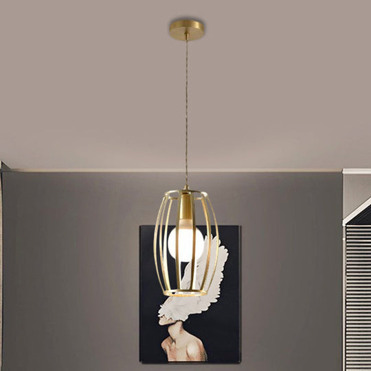 Industrial Metal Pendant Lighting With Gold Finish And Wire Frame For Dining Room - 1 Head