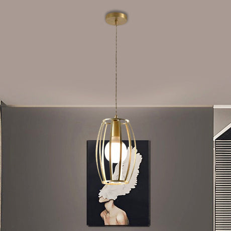 Industrial Metal Pendant Lighting With Gold Finish And Wire Frame For Dining Room Or Ambient / Oval