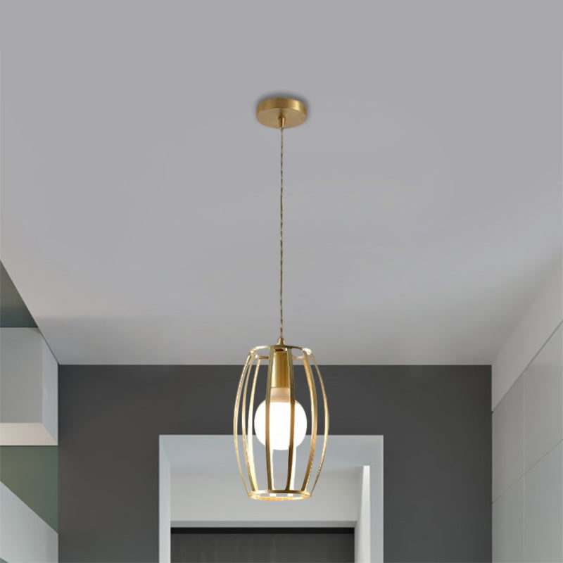 Industrial Metal Pendant Lighting With Gold Finish And Wire Frame For Dining Room - 1 Head