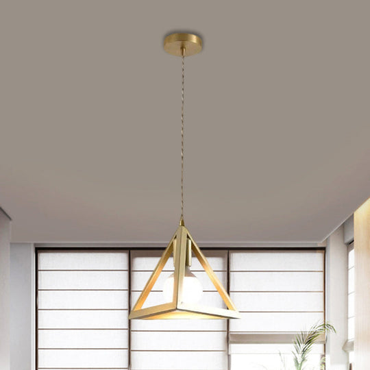 Industrial Metal Pendant Lighting With Gold Finish And Wire Frame For Dining Room - 1 Head
