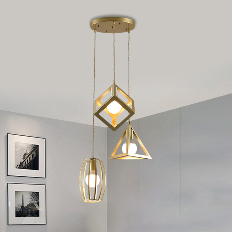 Golden Metal Farmhouse Hanging Lamp With 3 Lights For Living Room
