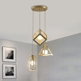 Golden Metal Farmhouse Hanging Lamp With 3 Lights For Living Room