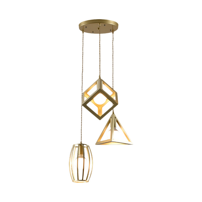 Golden Metal Farmhouse Hanging Lamp With 3 Lights For Living Room